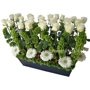 FLORES PARA FUNERAL ROSAS BLANCAS Y GERBERAS L003A (3)