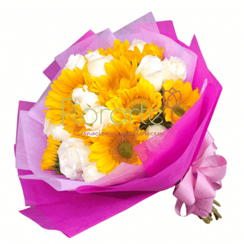 Ramo Floral: 20 Rosas de Abril y Soles