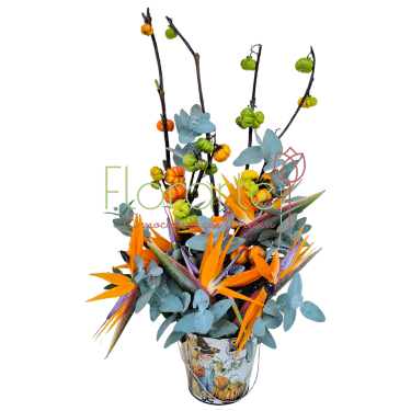 Arreglo Floral: Aves y Halloween